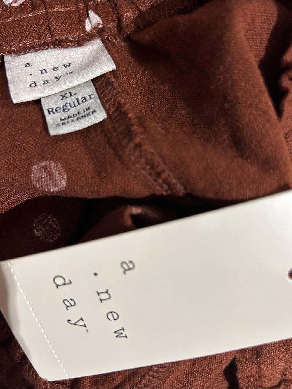 A New Day Brown Women's High-Rise Linen Wide Leg Pull-On Pants Dot XL NWT - Picture 4 of 4
